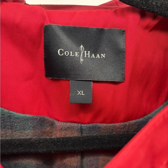 Cole Haan Jacket Coat Women's X-Large Red Rain Belted Hooded Flannel Lined - Picture 2 of 8